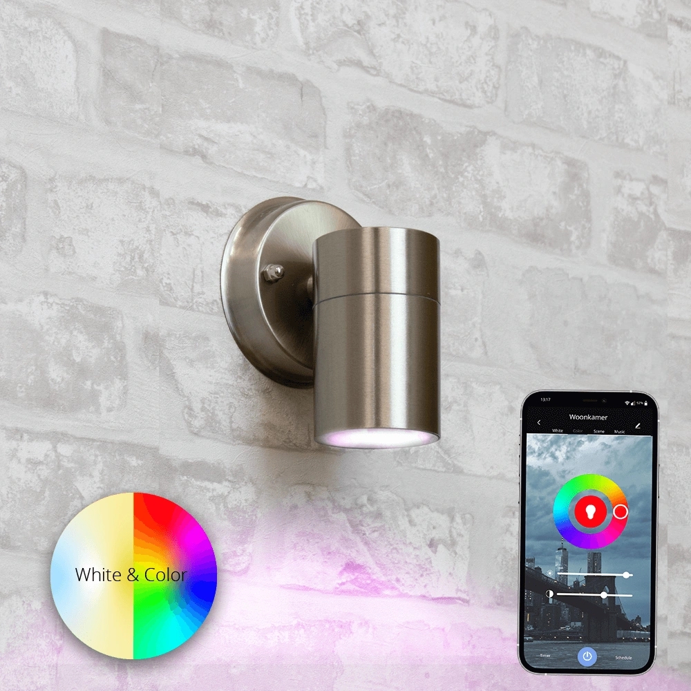 Aluminium wandlamp voor buiten met zigbee gu10 spot rond