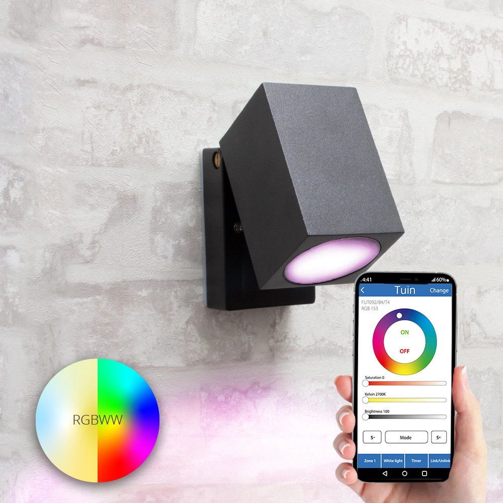 Antraciete wandlamp voor buiten met milight gu10 spot - rechte kantelbare downlightantraciete wandlamp voor buiten met milight gu10 spot - rechte kantelbare downlight