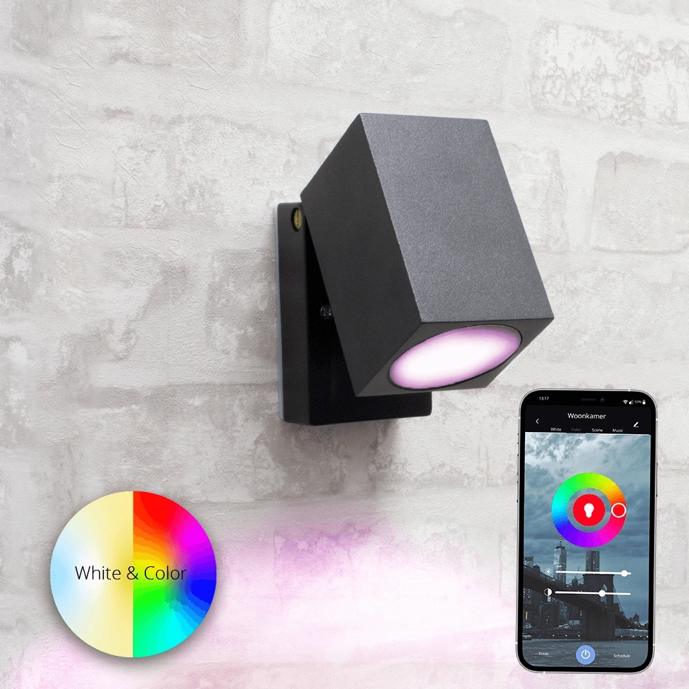 Antraciete wandlamp voor buiten met zigbee gu10 spot rechte kantelbare downlight