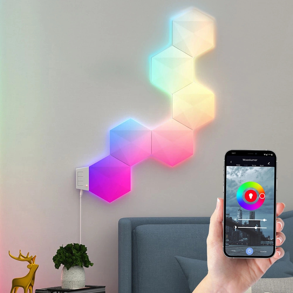 Afbeelding Tuya hexagon RGBic wand-/tafellamp | 6-pack door Wifilampkoning.nl