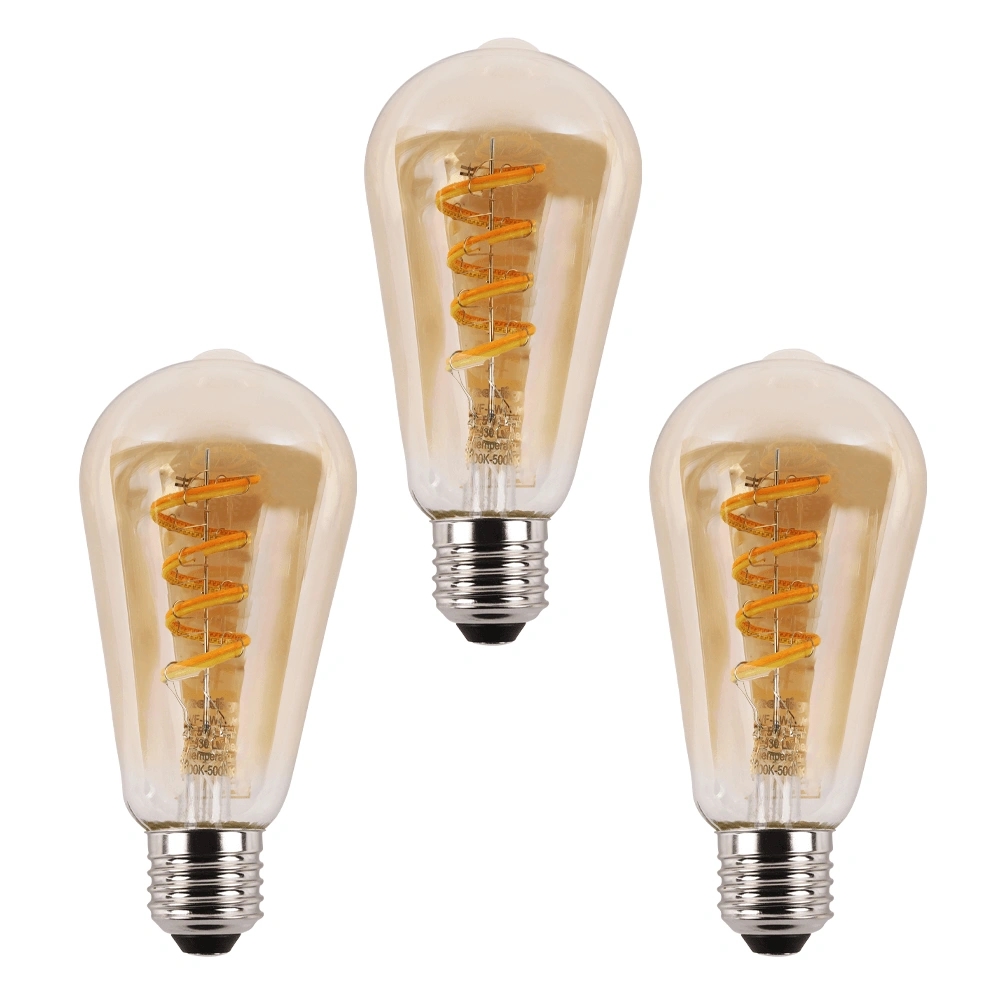 Zigbee e27 spiraal filament lamp dual white st64 amberkleurig voordeelset van 3