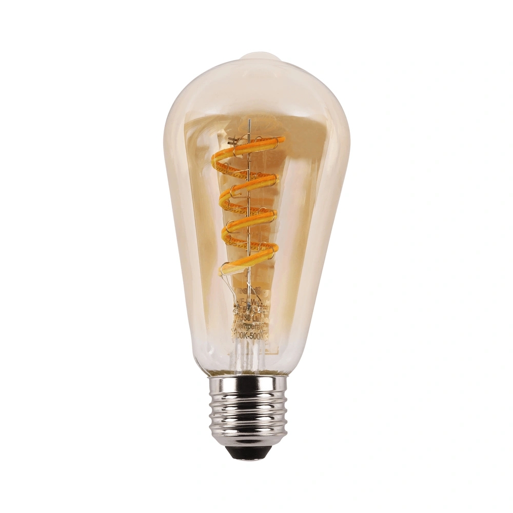 Zigbee e27 spiraal filament lamp dual white st64 amberkleurig
