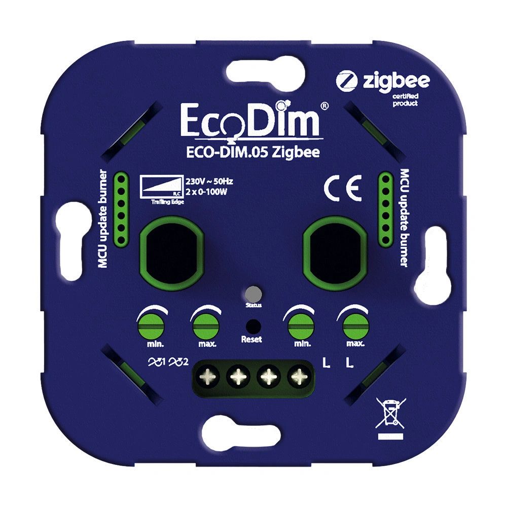 Zigbee led dimmer Duo van EcoDim 0-100W fase afsnijding Geschikt voor 2 groepen