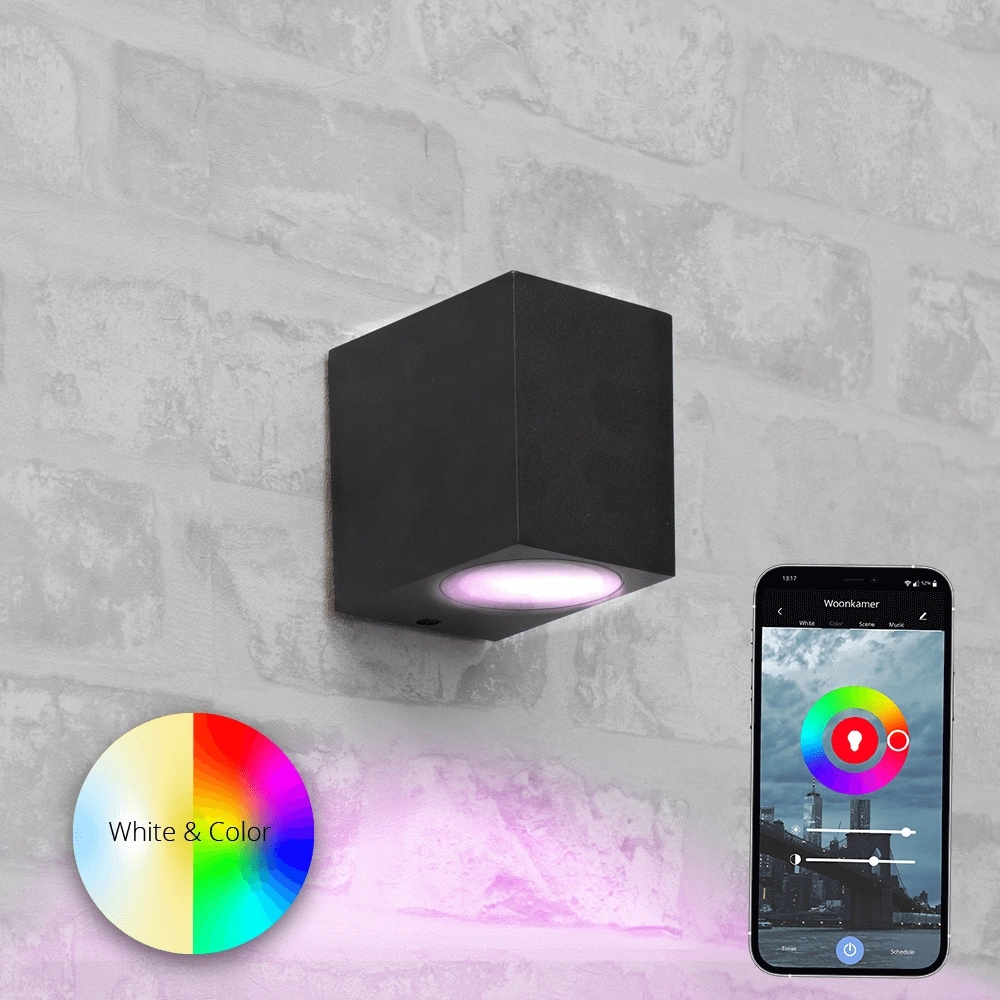 Zwarte wandlamp voor buiten met zigbee gu10 spot recht